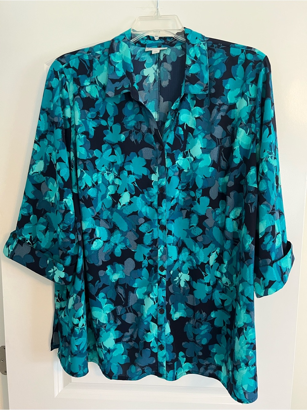 Catherines Floral Button-Front Blouse 3/4 Sleeve Blouse